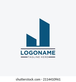 Abstract Initial Letter J Logo building. Blue Geometrics. Usable for Business and Branding Logos. Flat Vector Logo Design Template Element.