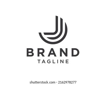 Resumen Logo De La Letra Inicial J. Estilo de onda de cometa circular negra aislado en fondo blanco. Usable para logotipos de empresas y marcas. Elemento de plantilla de diseño de logotipo de vectores planos. 
