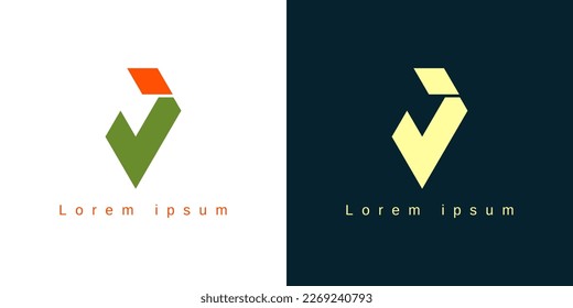 Abstract Initial Letter J Logo. Green Geometric Shape with Red Square Dot isolated on White Background. Can be used for Business and Branding Logos. Flat Vector Logo