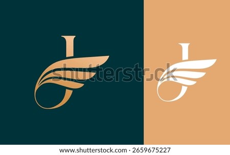 Abstract Initial letter J with luxury wing logo design vector illustration