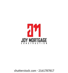 abstract initial letter J and M logo in red color isolated in white background applied for general construction logo design also suitable for the brands or companies that have initial name JM or MJ