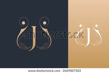 Abstract Initial letter J and swirl leaf floral decoration logo design vector illustration