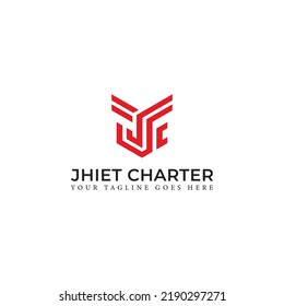 Abstract initial letter JC or CJ logo in red color isolated in white background applied for aviation detailing company logo also suitable for the brands or companies have initial name JC or CJ.