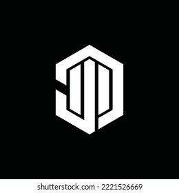 Abstract initial letter JD or DJ logo in white color isolated in black background