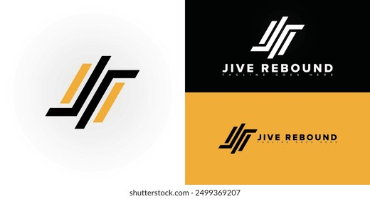 Abstract initial letter JR or RJ in black-gold color isolated on multiple background colors. The logo is suitable for modern physical fitness coaching logo design inspiration templates.