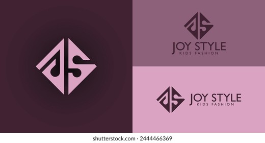 abstract initial letter JS or SJ logo in soft pink color isolated on multiple pink and violet backgrounds. The logo is suitable for kids' fashion apparel business logo icon design inspiration template