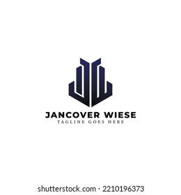 Abstract initial letter JW or WJ logo in blue-black color isolated in white background applied for personal business consultant logo also suitable for the brands or companies have initial name WJ.