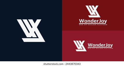abstract initial letter JW or WJ in white color isolated on multiple blue and red background colors.  The logo is suitable for web internet application business company icon logo design inspiration