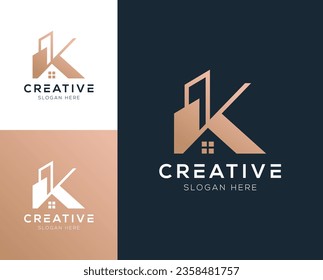 Abstract Initial letter K and Building logo design vector illustration