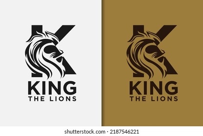 Abstract Initial Letter K with Creative Lion Head Silhouette Logo Design. Modern Monogram Vector Logo Illustration.