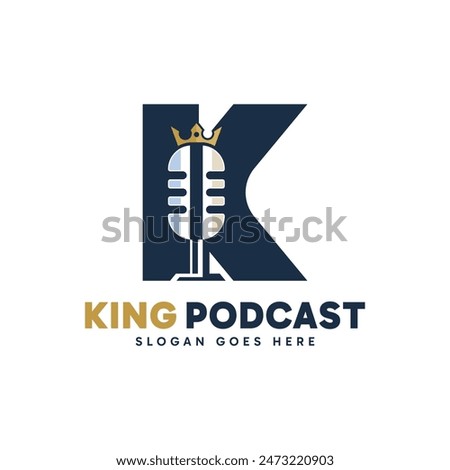 Abstract initial letter k with crown combine with podcast microphone logo design.