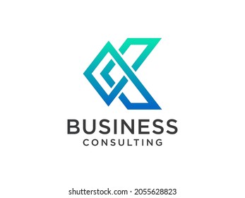 Resumen del logotipo de la letra inicial K. Puntos de píxeles de flecha geométrica de gradiente azul verde. Usable para Logos de Negocios y Tecnología. Elemento de plantilla de diseño de logotipo de vectores planos.