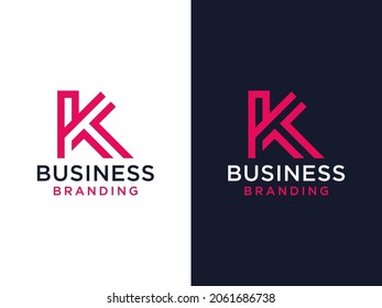 Abstract Initial Letter K Logo. White Geometric Shape with Red Square isolated on Blue Background. Usable for Business and Branding Logos. Flat Vector Logo Design Template Element.
