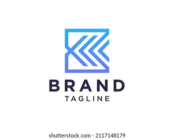 Resumen del logotipo de la letra inicial K. Forma geométrica azul aislada en fondo blanco. Usable para logotipos de empresas y marcas. Elemento de plantilla de diseño de logotipo de vectores planos.