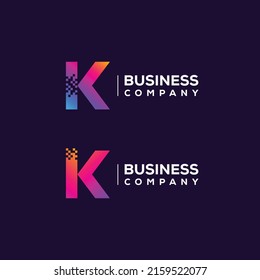 Abstract Initial Letter K Logo, Pixels Technology and Digital Branding