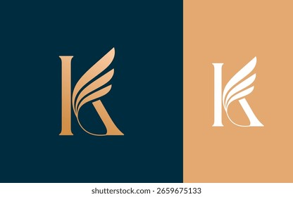 Abstrakter Anfangsbuchstabe K mit luxuriösem Flügellogo, Vektorgrafik