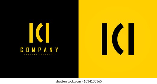 Abstract Initial Letter K and M Linked Logo. Black and Yellow Geometric Shape Style isolated on Double Background. Usable for Business and Branding Logos. Flat Vector Logo Design Template Element.