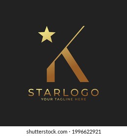 Abstract Initial Letter K Star Logo. Gold A Letter with Star Icon Combination. Usable for Business and Branding Logos.
