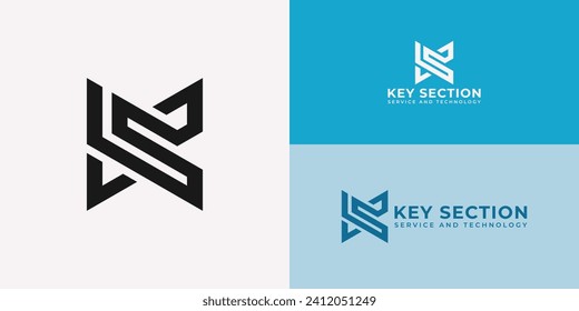 Abstract initial letter KS or SK logo in blue and white color presented in multi various logo positions and isolated on multi-color background. The logo is suitable for business and technology logo
