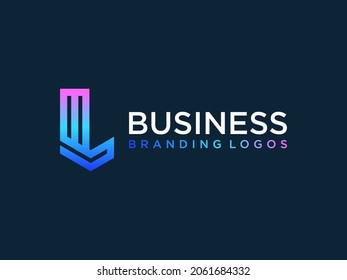 Abstract Initial Letter L Logo. Blue Purple Geometric Origami Style isolated on Blue Background. Usable for Business and Branding Logos. Flat Vector Logo Design Template Element
