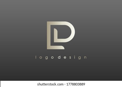 Abstract Initial Letter L and P Linked Logo. Gold Linear Style isolated on Black Background. Usable for Business, Technology and Branding Logos. Flat Vector Logo Design Template Element