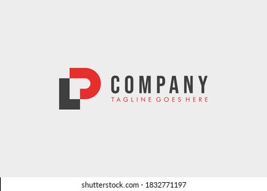 Abstract Initial Letter L and P Linked Logo. Black and Red Geometric Shape isolated on White Background. Usable for Business and Branding Logos. Flat Vector Design Template Element.