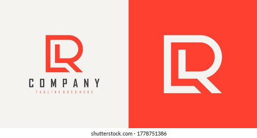Abstract Initial Letter L and R Linked Logo. Red Linear Style isolated on Double Background. Usable for Business, Technology and Branding Logos. Flat Vector Logo Design Template Element.