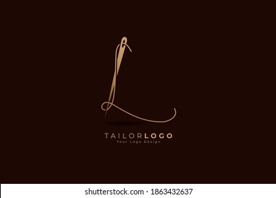 Abstract Initial Letter L Tailor logo, thread and needle combination with gold colour line style , Flat Logo Design Template, vector illustration