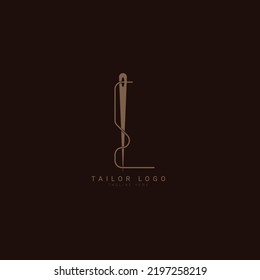 Abstract Initial Letter L Tailor logo, thread and needle combination with gold colour line style , Flat Logo Design Template, vector illustration