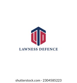 Resumen de la letra inicial del logo LD o DL en color rojo y azul aislado en fondo blanco. Letras iniciales LD en el diseño del logotipo del escudo. 