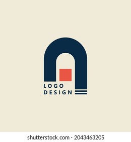 Abstract Initial Letter A Logo. Dark Blue Geometric Shape with Red Square Dot. Usable for Business and Branding Logos. Flat Vector Logo Design Template Element