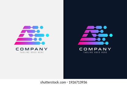 Abstract Initial Letter A Logo Design with Digital Hexagon Visual Concept.Usable for Business Brand, Tech and Company. Vector Logo Illustration.
