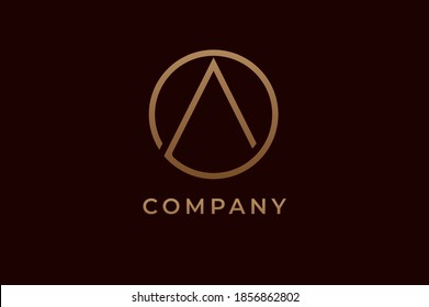 Abstract initial letter A logo, Gold linear rounded style isolated on dark background, usable for branding and business logos, Flat Logo Design Template, vector illustration