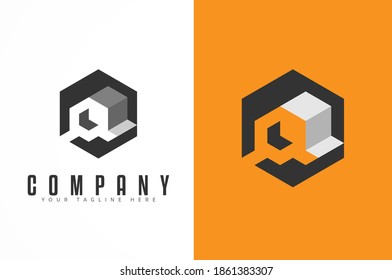 Abstract Initial Letter A Logo. isometric hexagonal Line isolated on double background white and yellow, usable for cunstruction and business logos, Flat Design Logo Template, vector illustration