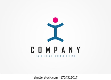 Abstract Initial Letter I Logo. People Symbol. Blue and Pink Linear Style isolated on White Background. Usable for Business, Sports and Health Logos. Flat Vector Logo Design Template Element.