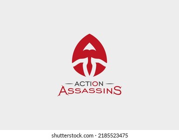 Abstract Initial Letter A Logo. Red Letter A for Assassin Logo isolated on Grey Background. Suitable for Business, Branding, Identity and Technology Logos. Flat Vector Logo Design Template.