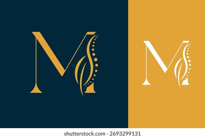 Letra inicial Abstractas M con Ilustración vectorial de diseño de logotipo de columna vertebral o quiropráctica