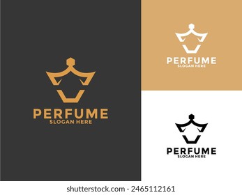 Abstract Initial Letter M Combination With Crown and Perfume Bottle Design Concept. Premium Perfume logo