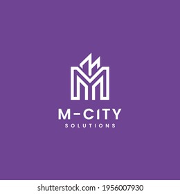 Abstract Initial Letter M Combined with Cityscape Lines Logo Design.