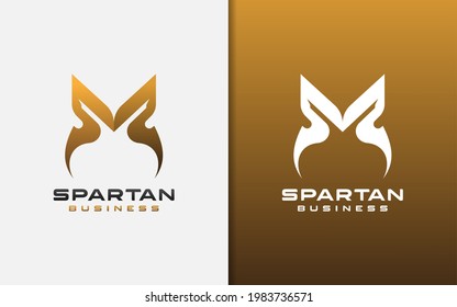 Abstrakter Anfangsbuchstabe M oder Double S mit starkem Spartan Concept Logo-Design. Vektorgrafik-Illustration.