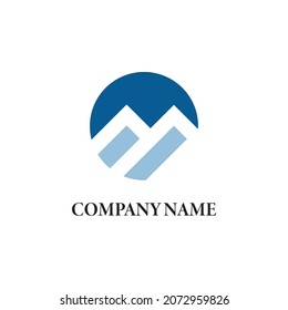 Abstract initial letter M in form of a mountain and blue color applied for business and finance company logo design inspiration also suitable for the brand or company that has the same initial name.