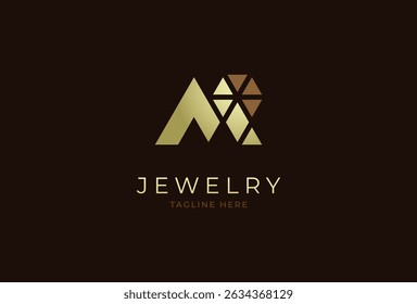 Abstract initial letter M Jewelry logo, minimalist letter M with diamond combination, usable for branding and business logos, Flat Logo Design Template, vector illustration