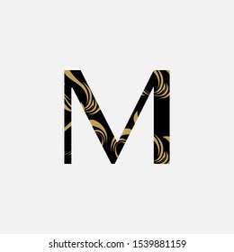 Abstract Initial Letter  M logo icon design concept with black and gold color.