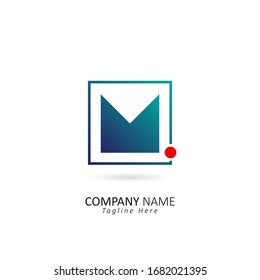 Abstract Initial Letter M Logo with Square and Dot Element. Design Vector Illustration Template