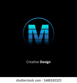 Abstract Initial Letter M Logo With Circle. Design Vector Illustration Paper Cut Template. Origami Logo Concept