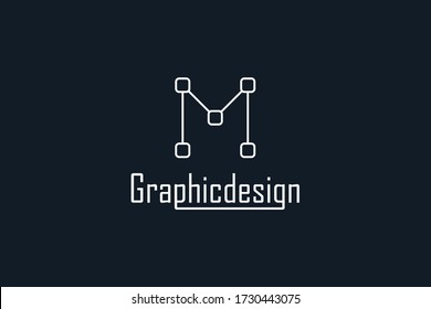 Abstract Initial Letter M Logo. White Linear Geometric Style isolated on Dark Blue Background. Usable for Business and Technology Logos. Flat Vector Logo Design Template Element.
