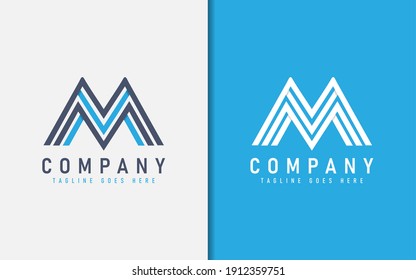 Resumen Diseño del logotipo de la letra inicial M. La letra M hecha de 2 formas de líneas modernas