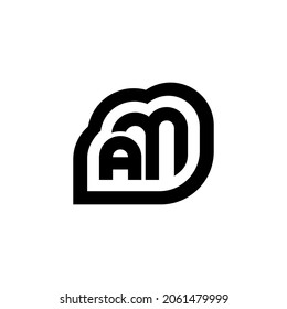 Abstract Initial Letter A and M Logo. Black Letter AM Geometric Cloud Shape isolated on Black Background. Usable for Identity, Business and Brand Logos. Flat Vector Logo Design Template Element