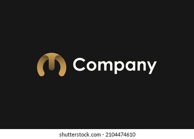 Abstract Initial Letter M Logo. Gold Rounded Shape Origami Style isolated on Black Background. Flat Vector Circular Logo Design Template Element for Business, Technology and Branding Logos.