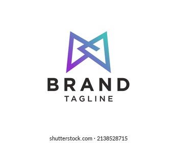 Abstract Initial Letter M Logo. Purple M Letter Square Origami with Negative Space H Letter isolated on White Background. Usable for Branding Logos. Flat Vector Logo Design Template Element.